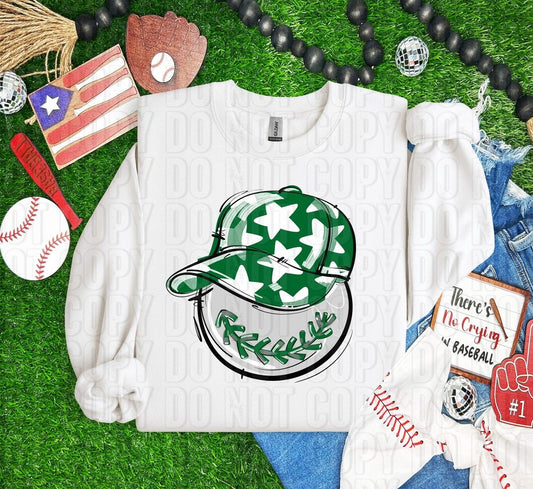 Baseball Happy Face Kelly Green DTF Transfer