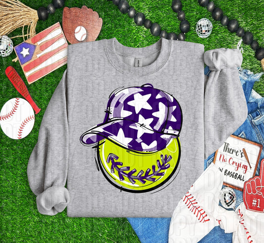 Softball Happy Face Purple DTF Transfer