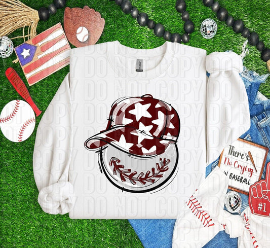 Baseball Happy Face Maroon DTF Transfer