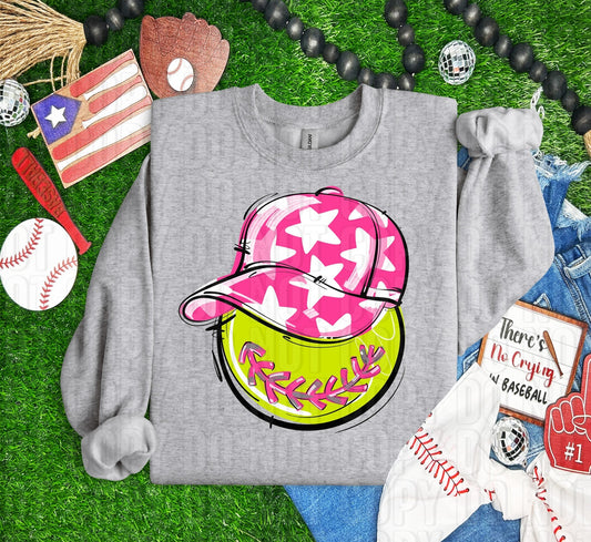 Softball Happy Face Pink DTF Transfer
