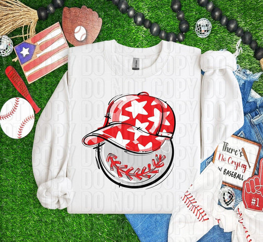 Baseball Happy Face Red DTF Transfer
