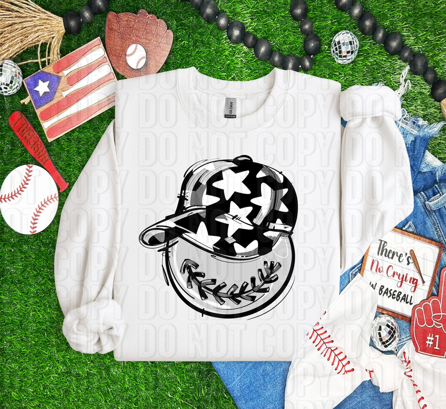 Baseball Happy Face Black DTF Transfer