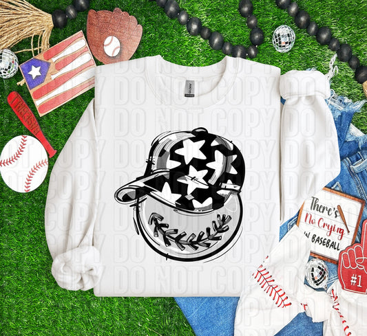 Baseball Happy Face Black DTF Transfer