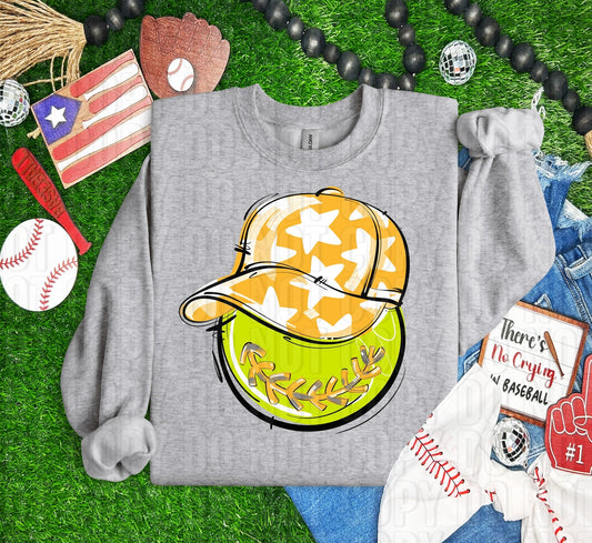 Softball Happy Face Yellow DTF Transfer