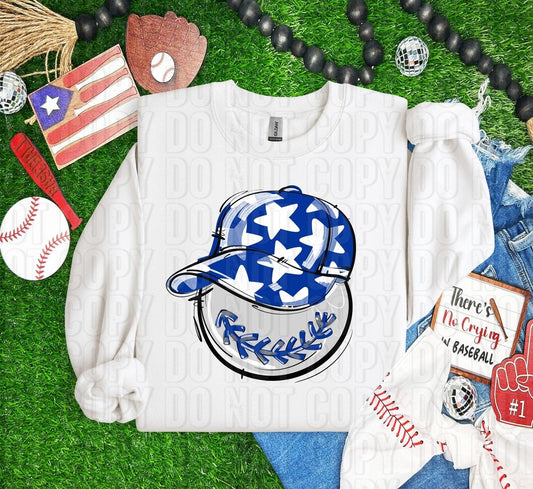 Baseball Happy Face Blue DTF Transfer