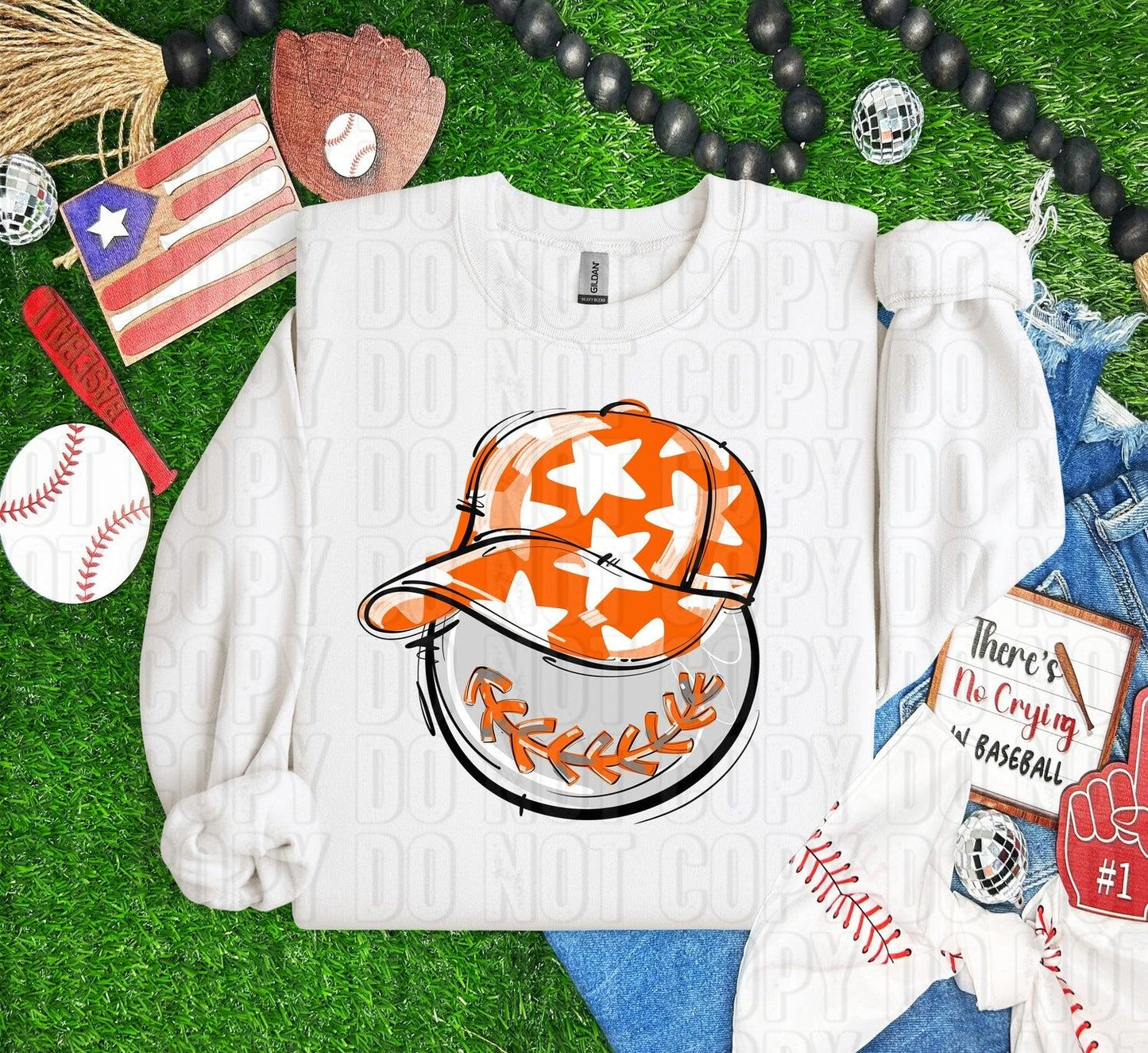 Baseball Happy Face Orange DTF Transfer