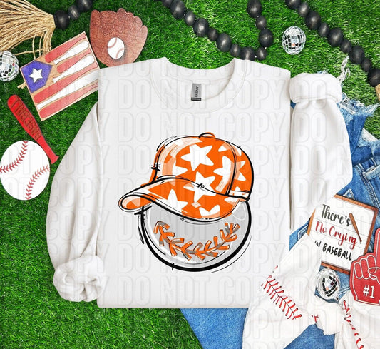Baseball Happy Face Orange DTF Transfer