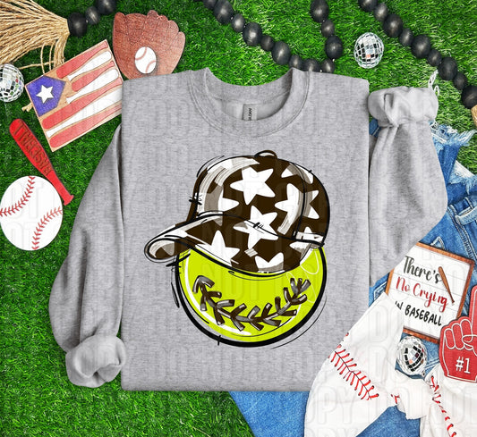 Softball Happy Face Brown DTF Transfer
