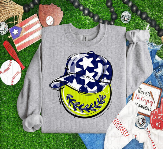 Softball Happy Face Royal Blue DTF Transfer