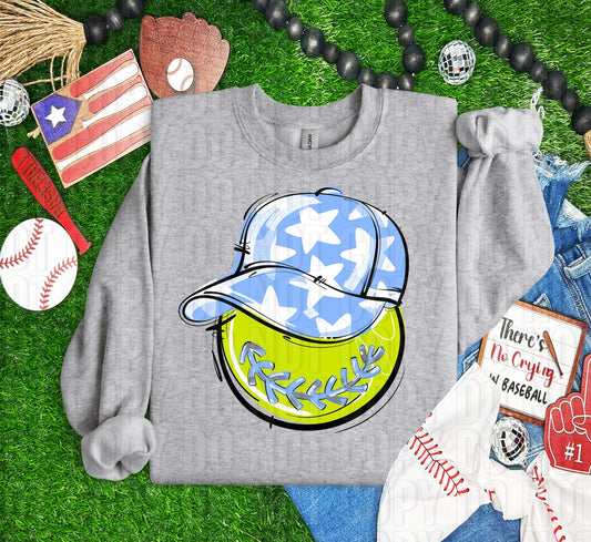 Softball Happy Face Columbia Blue DTF Transfer