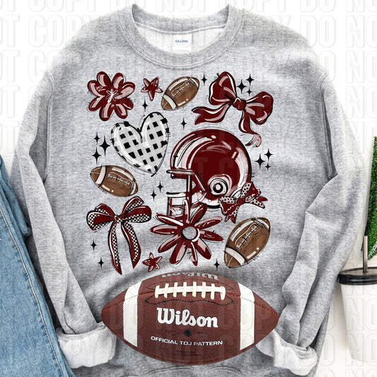 Football Collage Maroon DTF Transfer