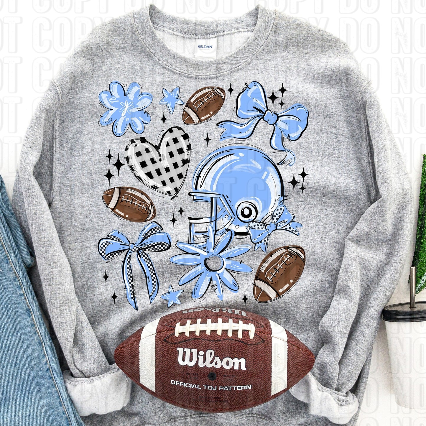Football Collage Columbia Blue DTF Transfer