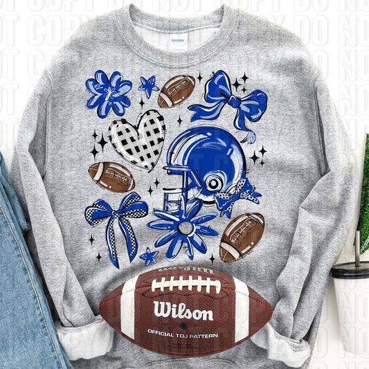 Football Collage Royal Blue DTF Transfer