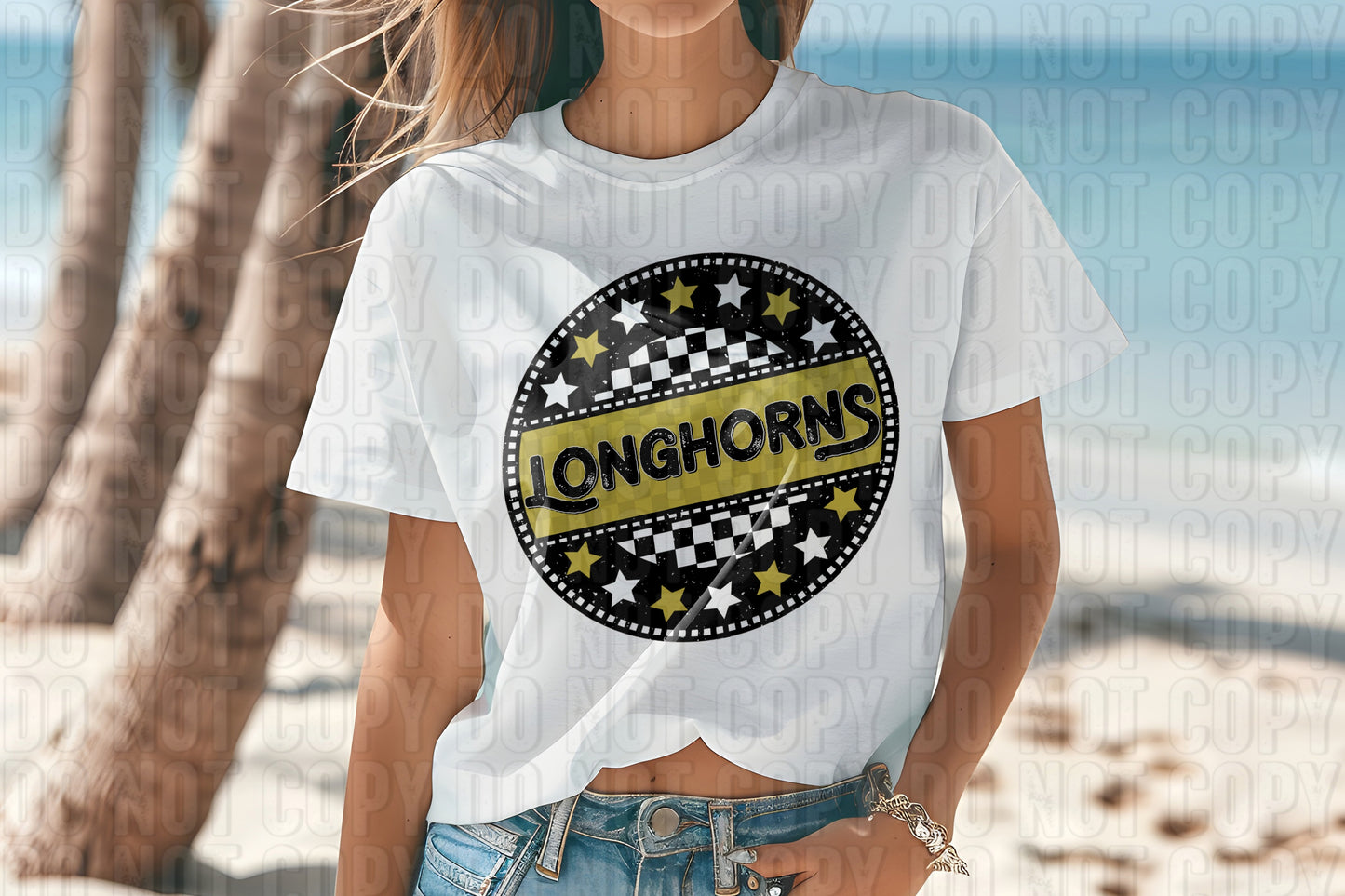 Longhorns Vegas Gold Checkers And Stars Mascot DTF Transfer