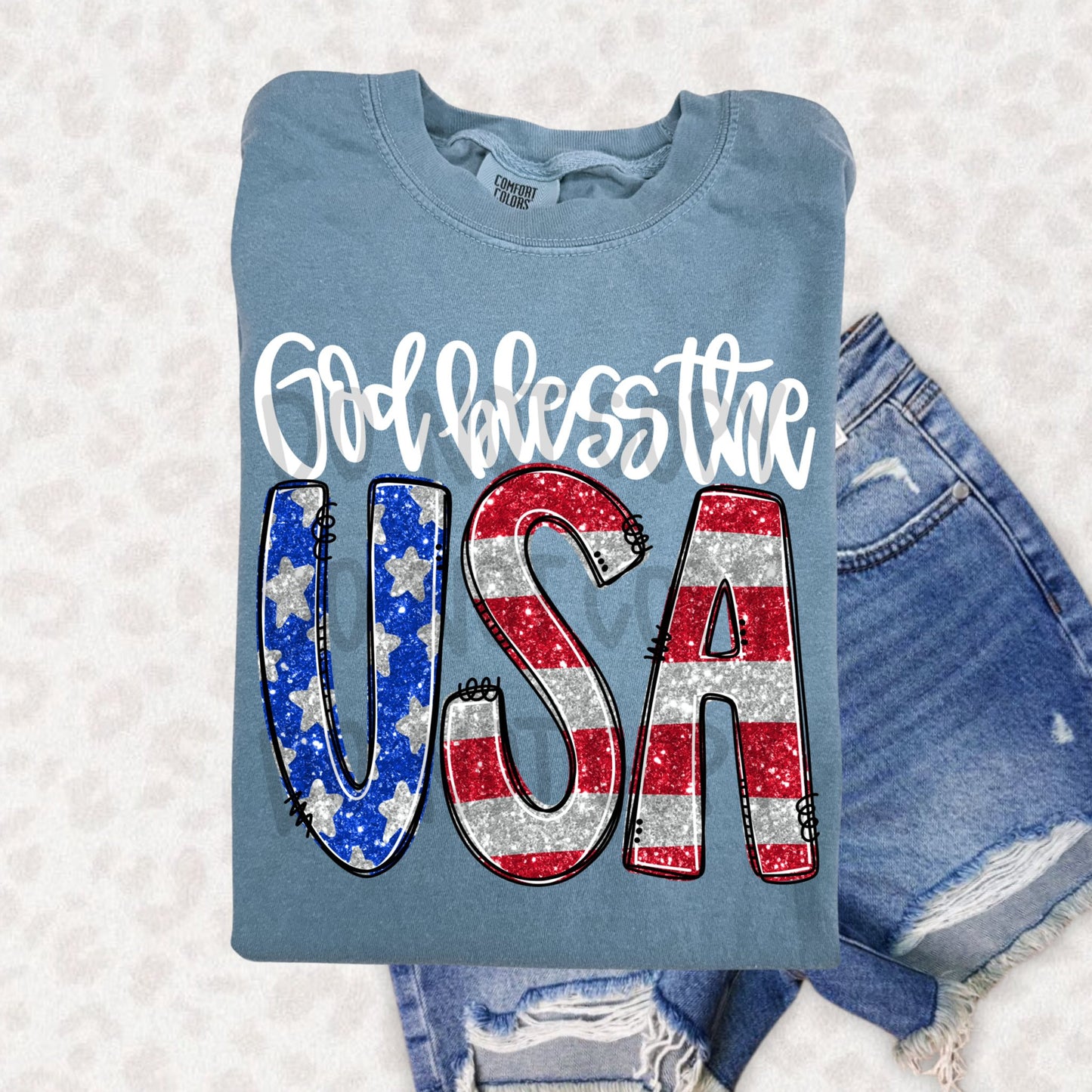 God Bless The USA Glittery DTF Transfer