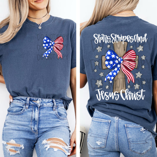 Stars Stripes And Jesus Christ Front/Back DTF Transfer