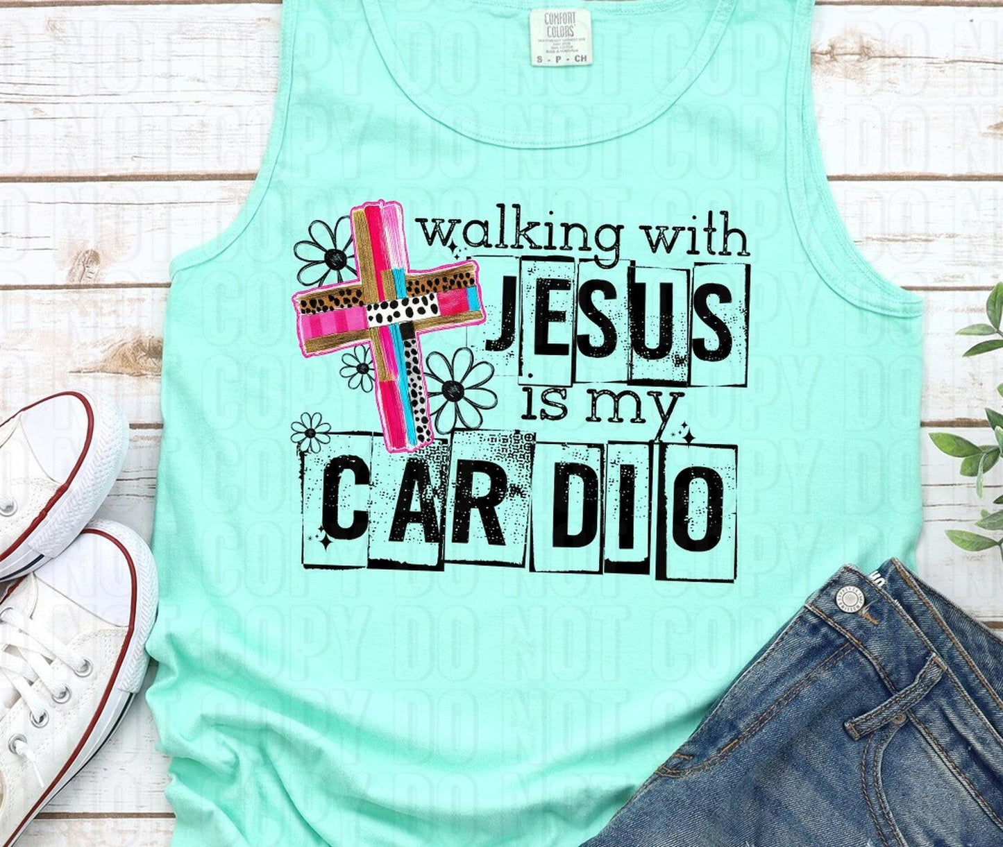 Walking With Jesus Is My Cardio DTF Transfer