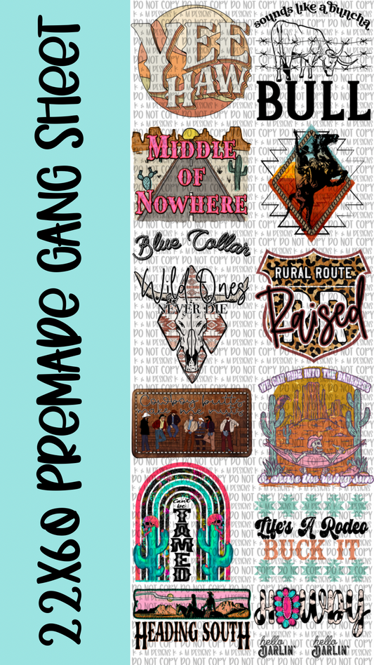 22x60 Premade Western Gang Sheet DTF Transfer