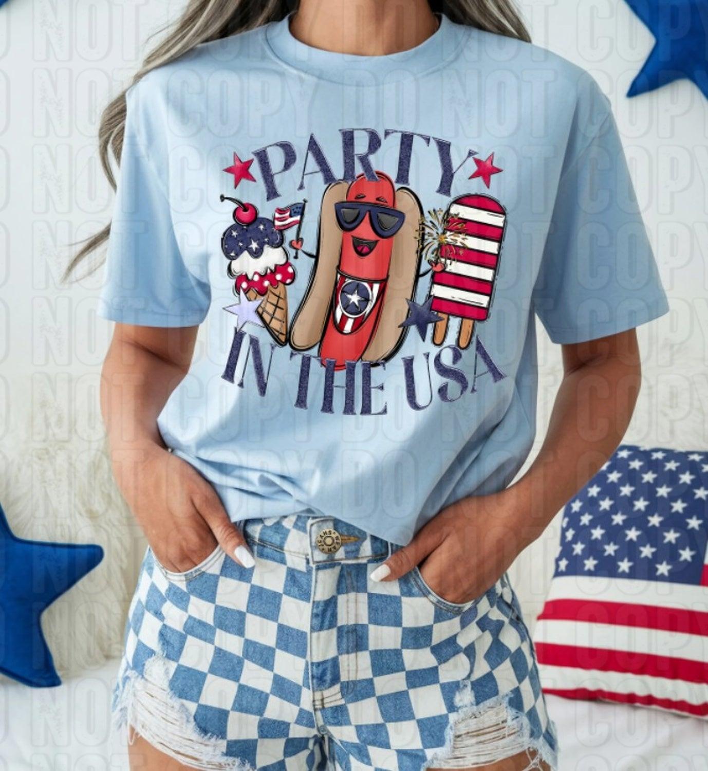 Party In The USA Hotdog DTF Transfer