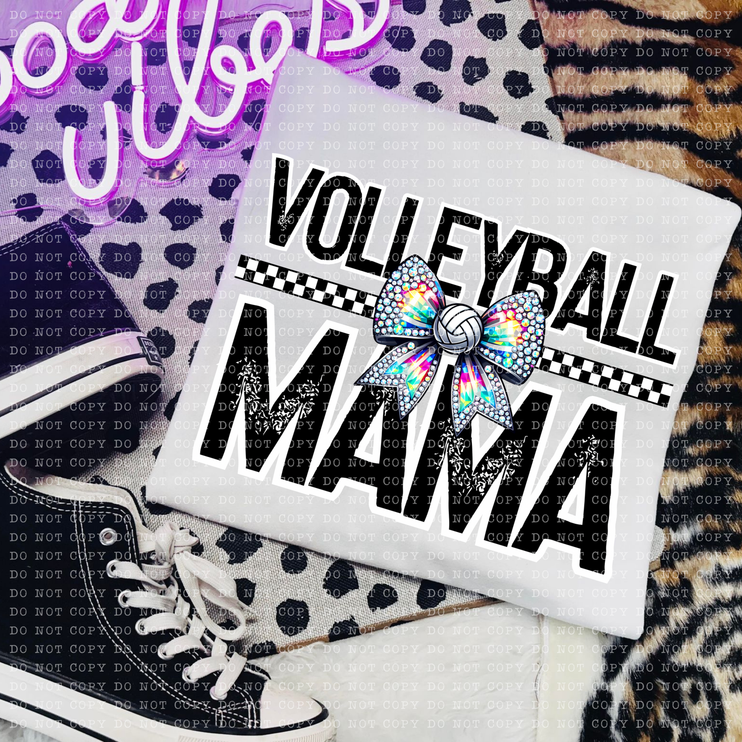 Volleyball Mama Rhinestone Bow DTF Transfer