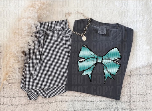 Seersucker Bow Teal Blue DTF Transfer