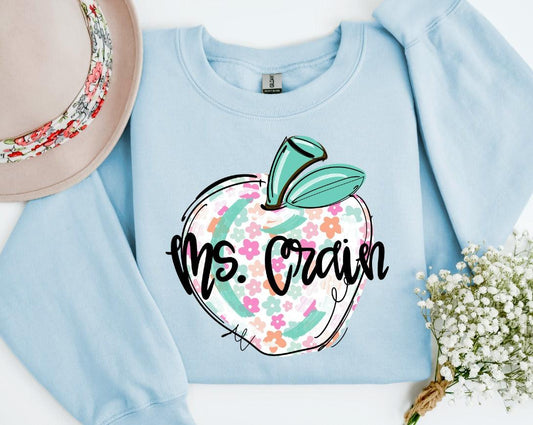 Scribble Bright Teacher Apple Custom/Name Personalized DTF Transfer