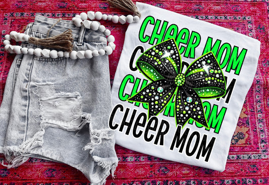 Cheer Mom Neon Green Black Bow DTF Transfer