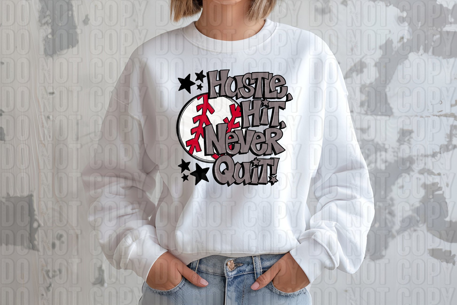 Hustle Hit Baseball Gray DTF Transfer