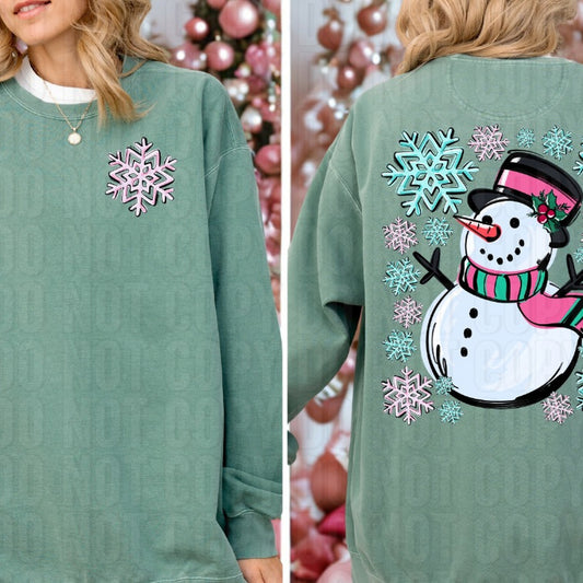 Snowman And Snowflakes Front/Back DTF Transfer