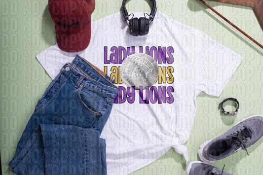 Lady Lions Volleyball Purple Gold DTF Transfer