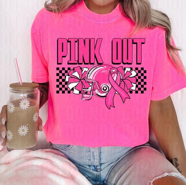 Pink Out Checkered Football DTF Transfer
