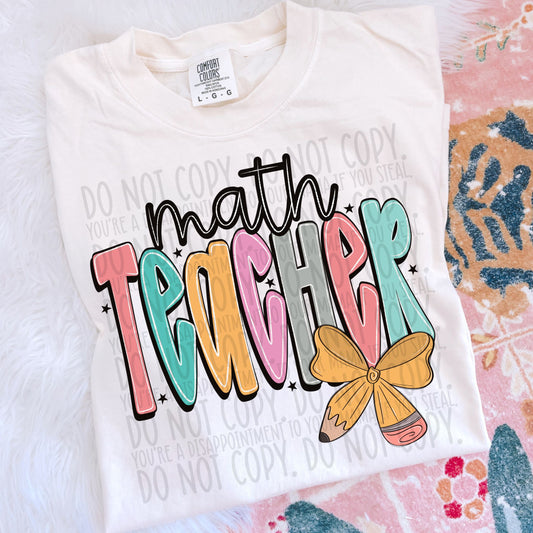 Math Teacher Bright Bow DTF Transfer