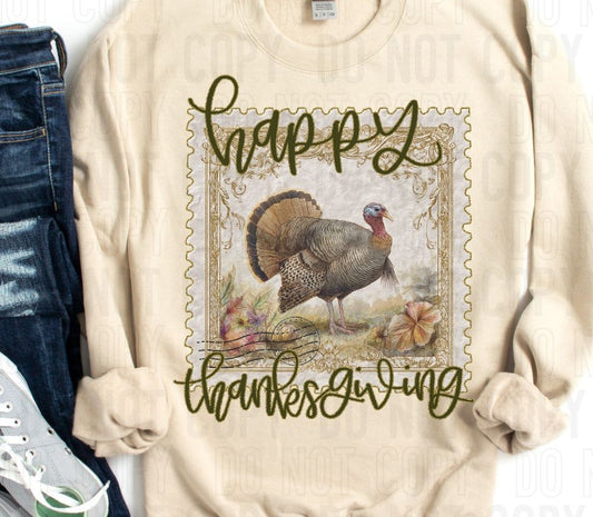 Happy Thanksgiving Vintage Stamp DTF Transfer