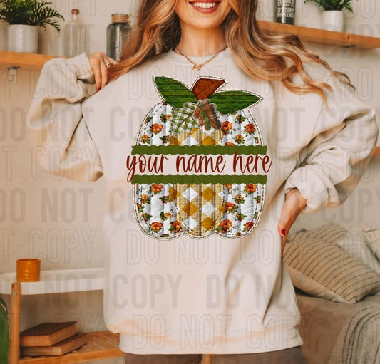 Quilted Spilt Pumpkin Custom Name DTF Transfer