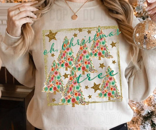 Oh Christmas Tree With Gold Frame DTF Transfer