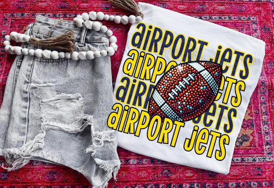 Airport Jets Football Yellow Black DTF Transfer