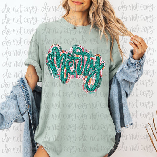 Merry Teal Applique Faux DTF Transfer