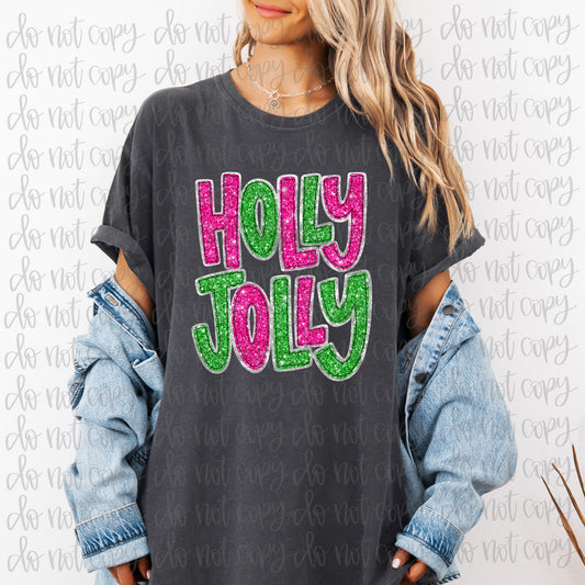 Holly Jolly Pink & Green DTF Transfer