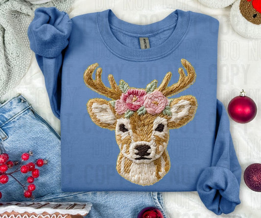 French Knot Deer Faux DTF Transfer