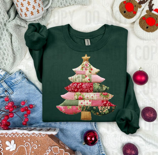 Christmas Tree With Star Quilted Faux DTF Transfer