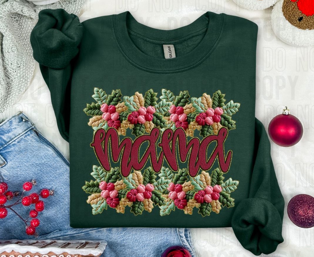 Mama French Knot Faux Holly Border DTF Transfer