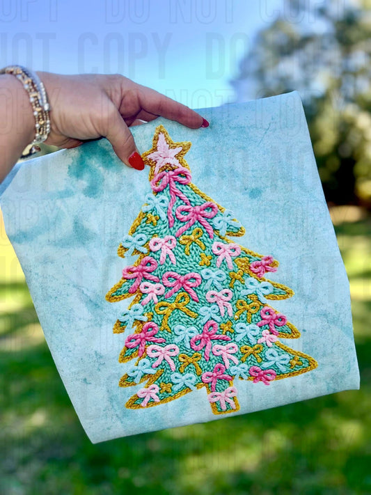 Coquette Christmas Tree Yarn Faux DTF Transfer