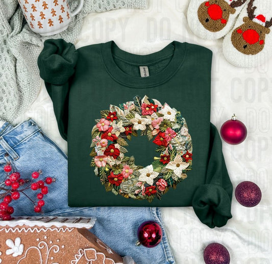Christmas Wreath Quilted Faux DTF Transfer