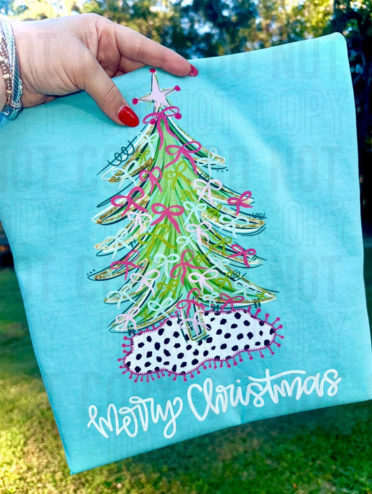 Preppy Merry Christmas Tree DTF Transfer