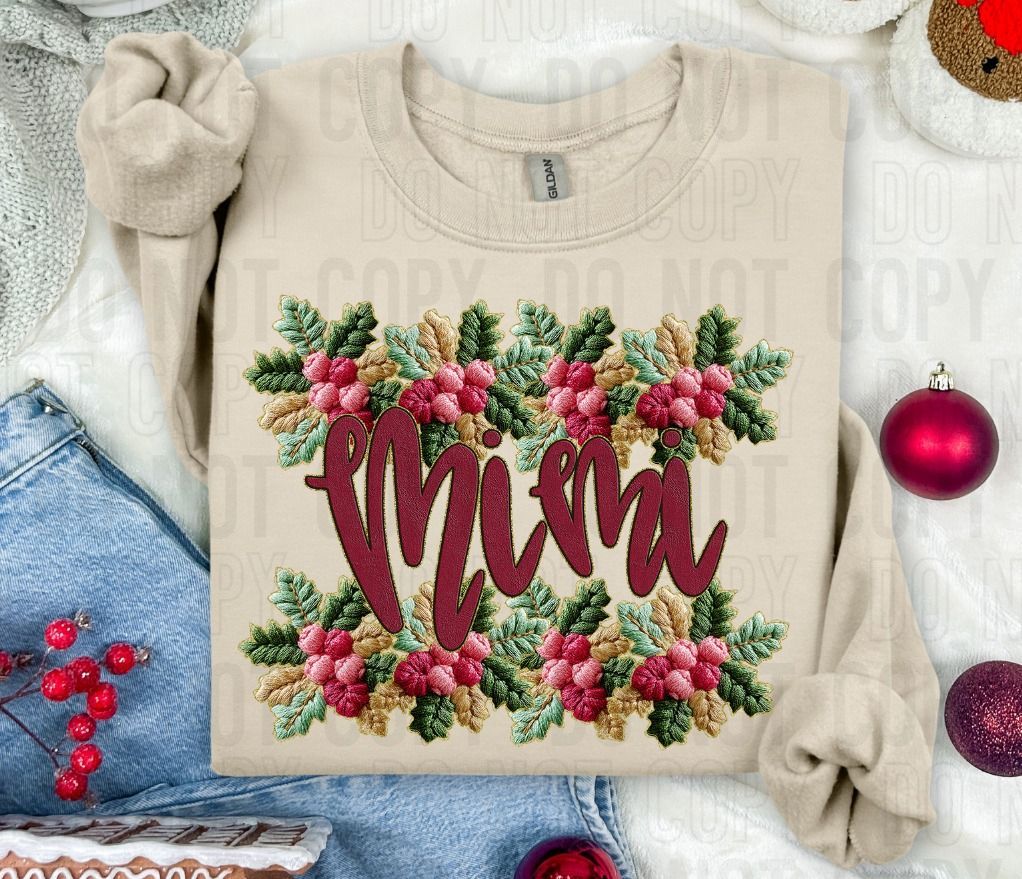 Mimi French Knot Faux Holly Border DTF Transfer