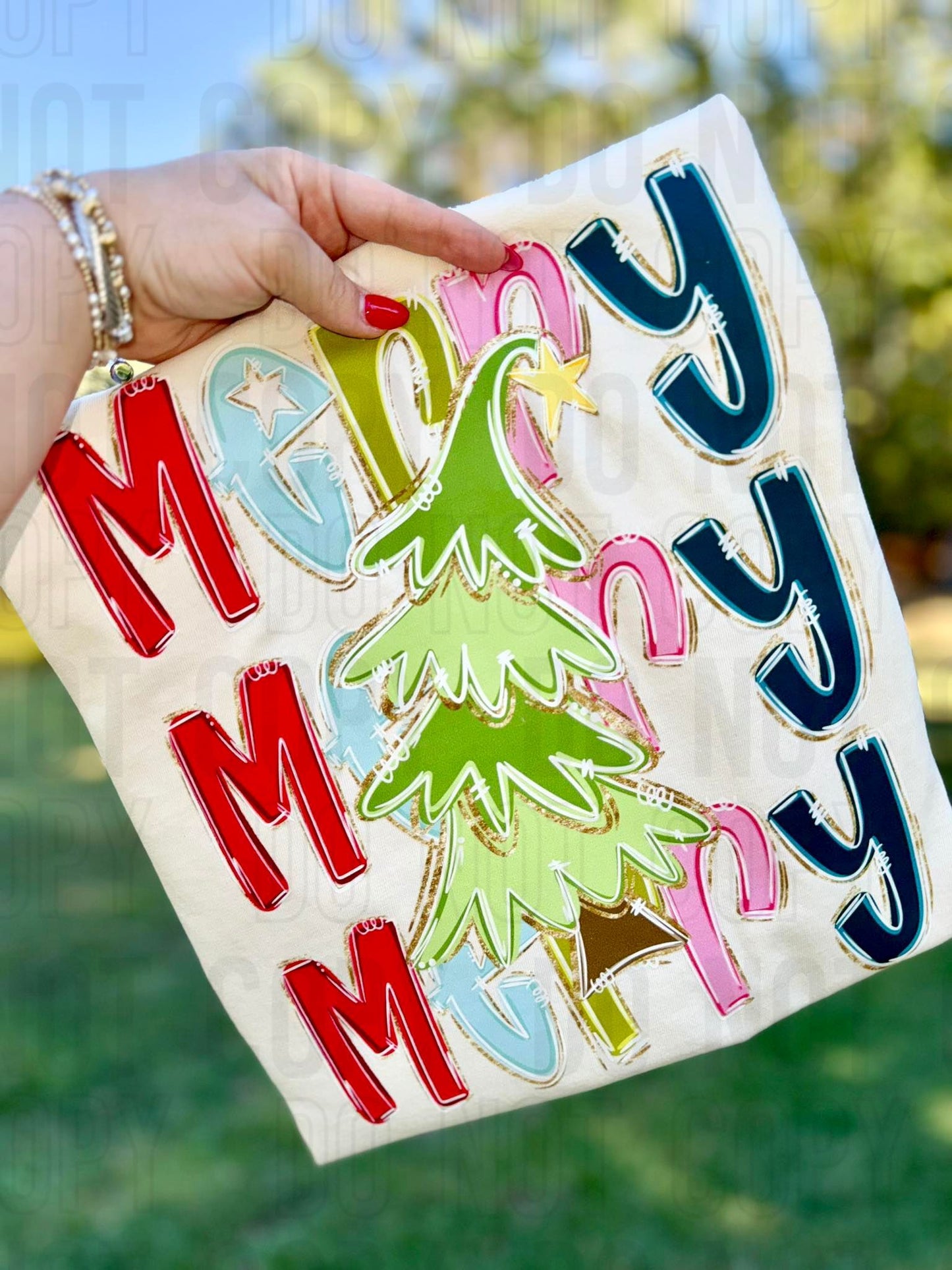 Merry Christmas Tree Stacked DTF Transfer