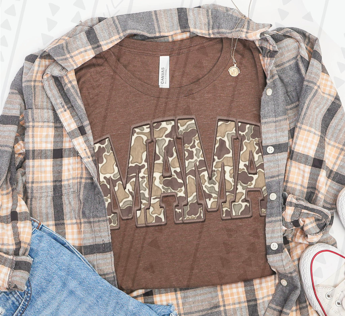 Duck Camo Mama Embroidered Faux DTF Transfer