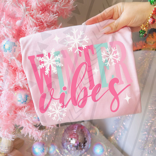 Winter Vibes Pink & Blue DTF Transfer