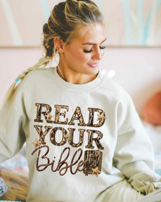 Read Your Bible Camo Embroidery Faux DTF Transfer