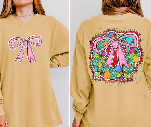 Coquette Bow Ornament Wreath Front/Back DTF Transfer